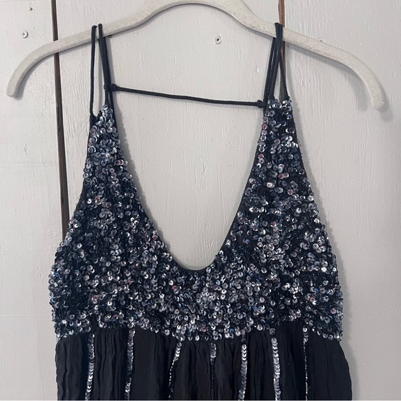 Free People Glitter Girl Blue Slip Dress Medium Sequins - Picture 7 of 14